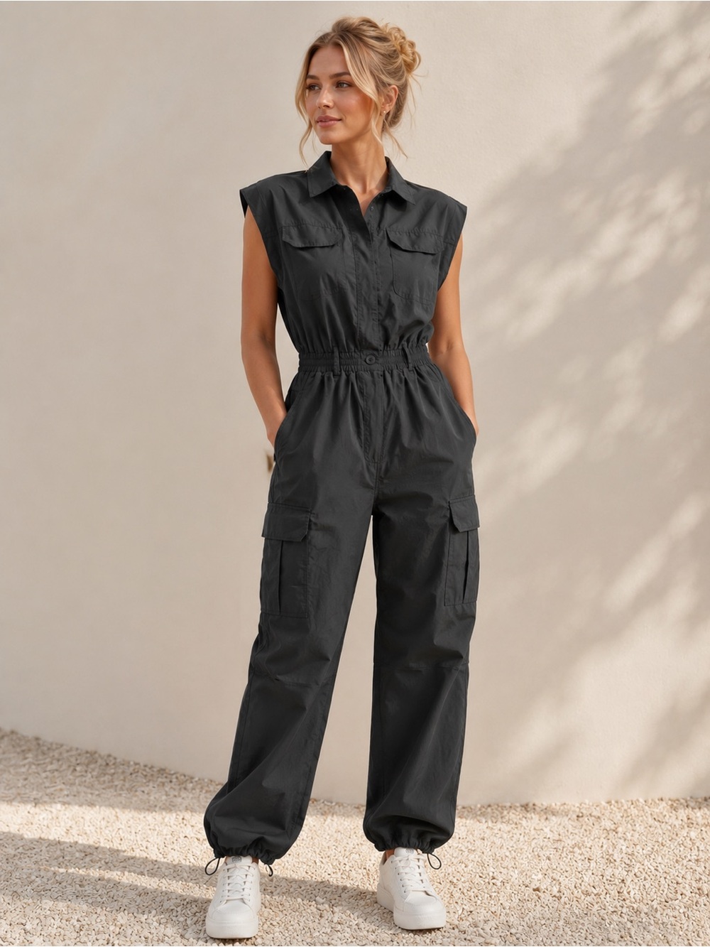 NWT Le Lis Olive Green Sleeveless Cargo Jumpsuit